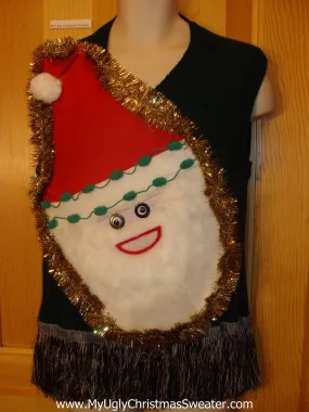 Mens Wacky Santa Ugly Christmas Sweater Vest with Fringe