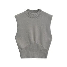 Minimalist High-Neck Sweater Gray Sleeveless Topper