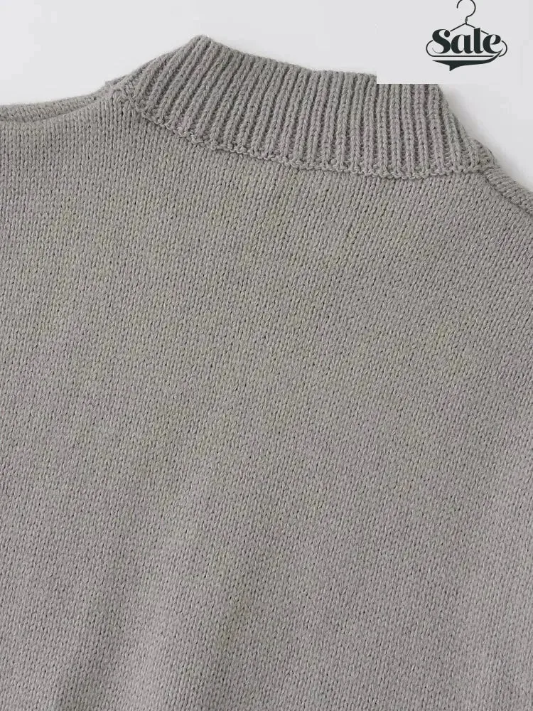 Minimalist High-Neck Sweater Gray Sleeveless Topper