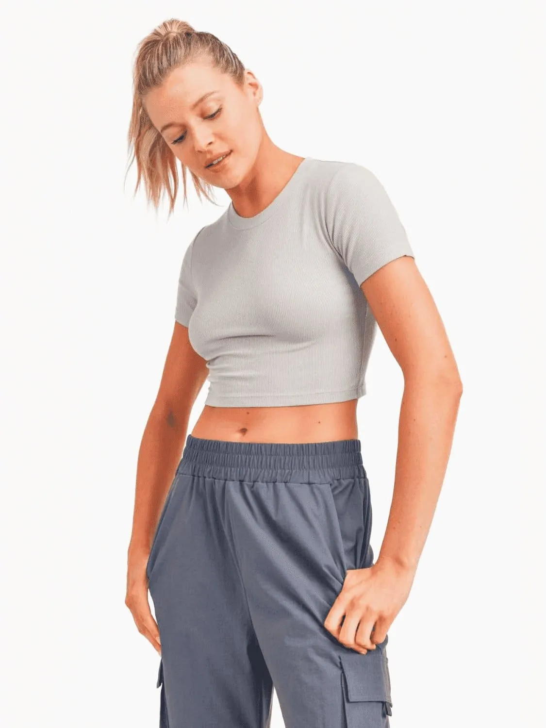 Mono B Micro-Ribbed Cropped Top