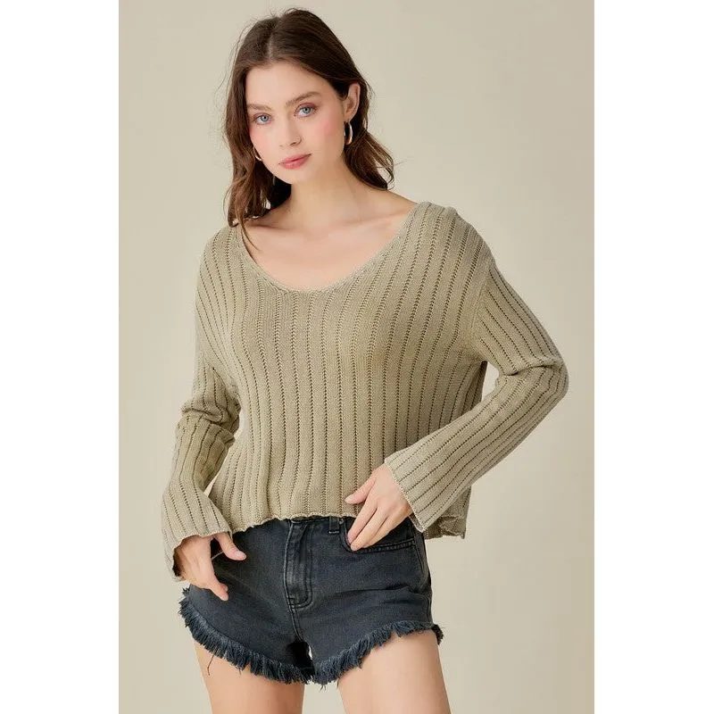 MUSTARD SEED V-Neck Washed Crop Sweater