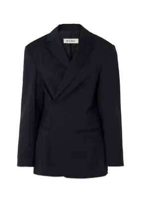 Pinstriped Wool-Blend Twill Wrap Blazer