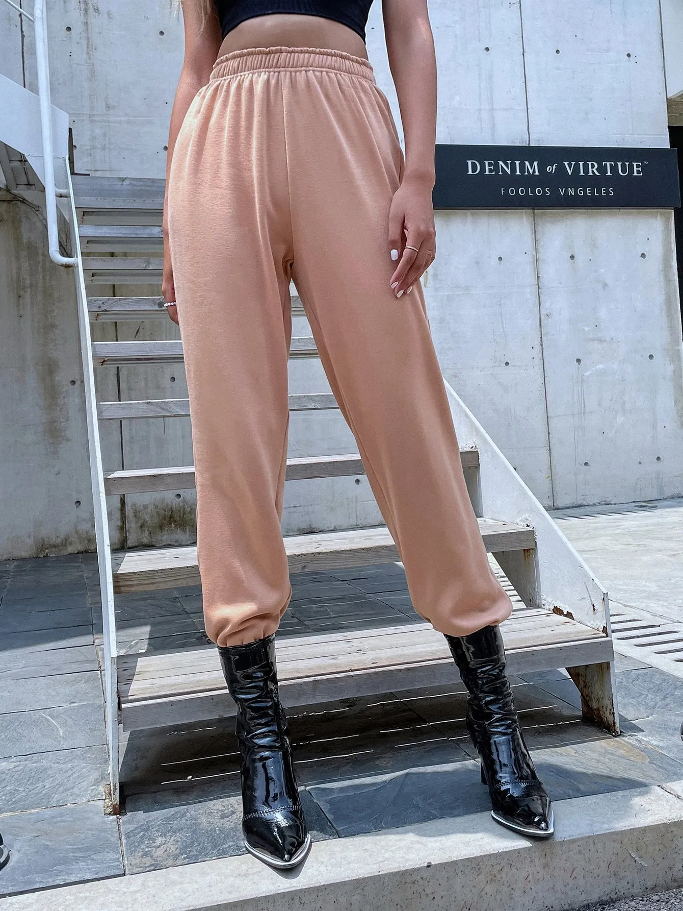 Plain High Waist Long Women Sweatpants