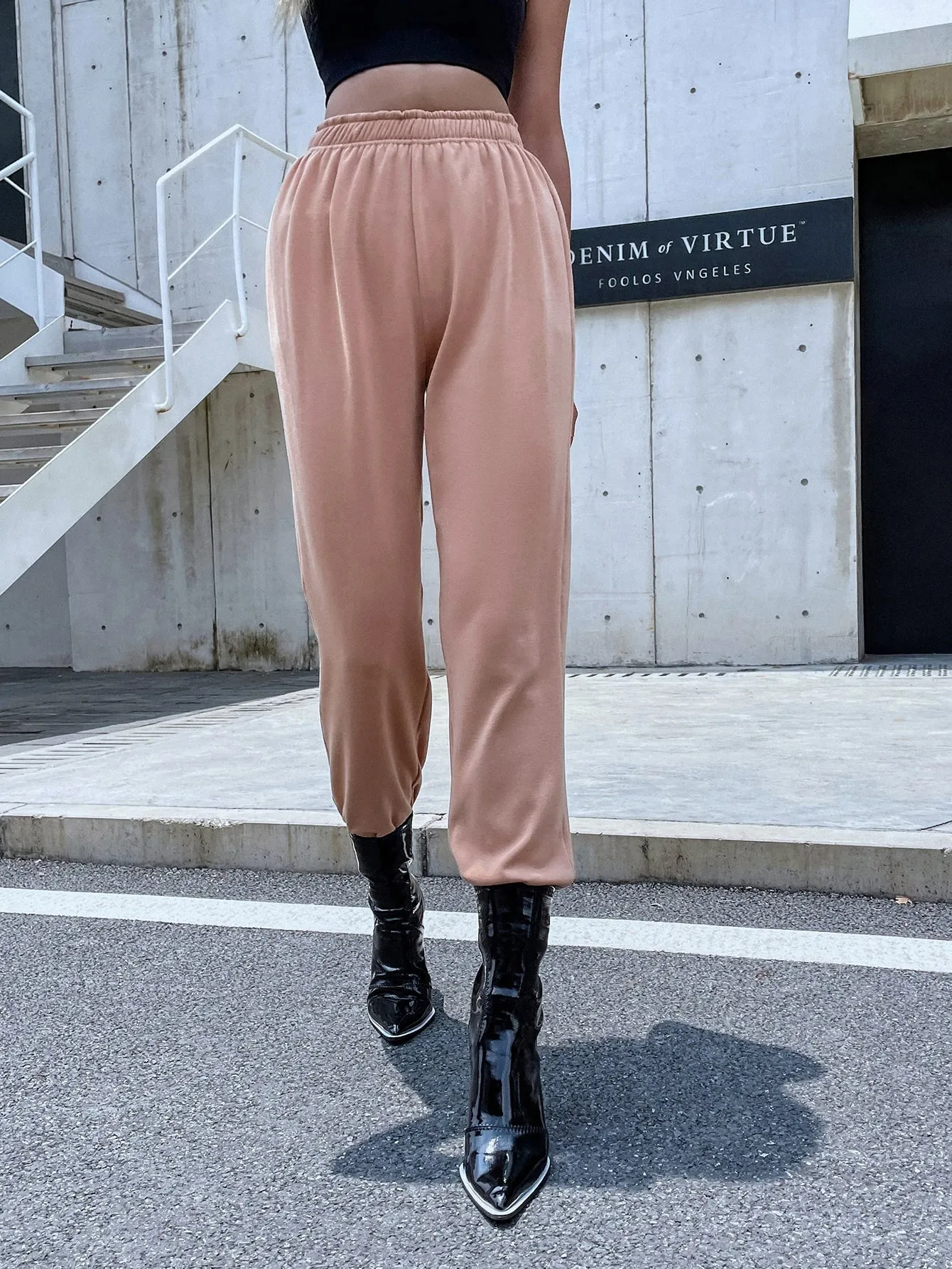 Plain High Waist Long Women Sweatpants