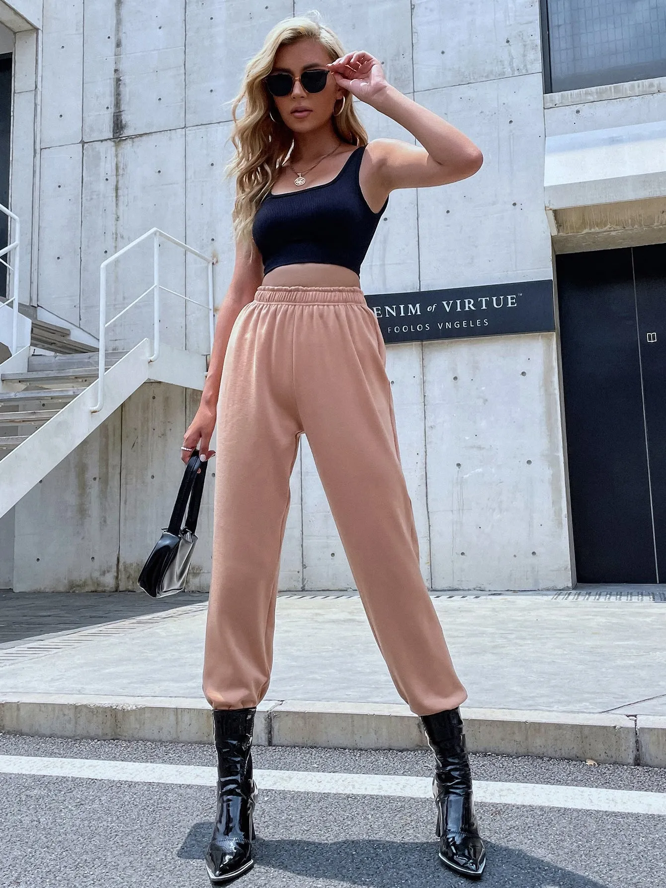 Plain High Waist Long Women Sweatpants