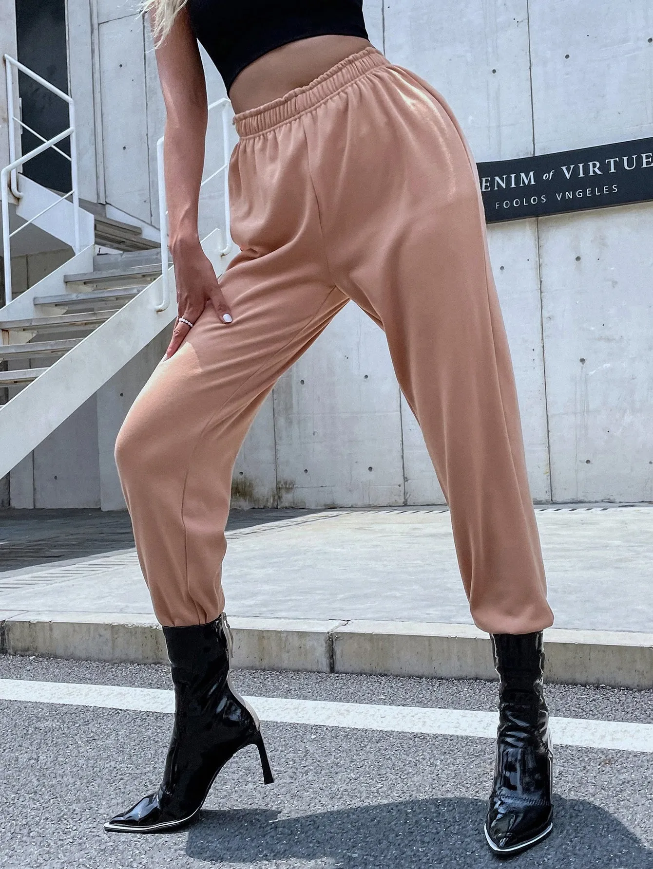 Plain High Waist Long Women Sweatpants