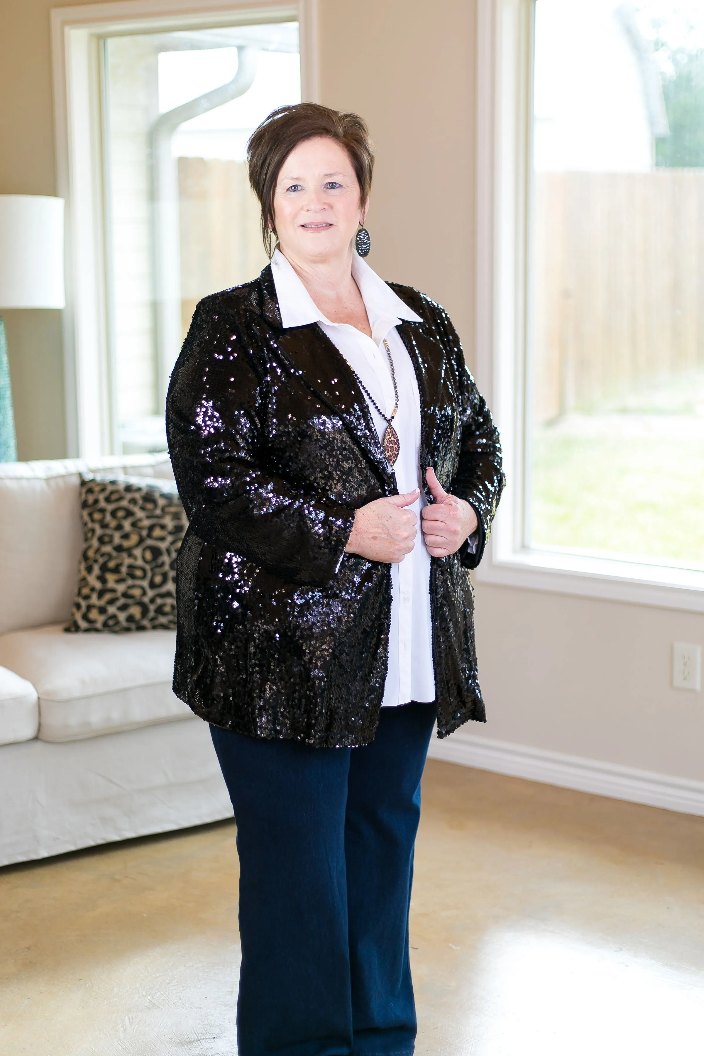 Plus Size Dazzle Them All Sequin Blazer Jacket in Black