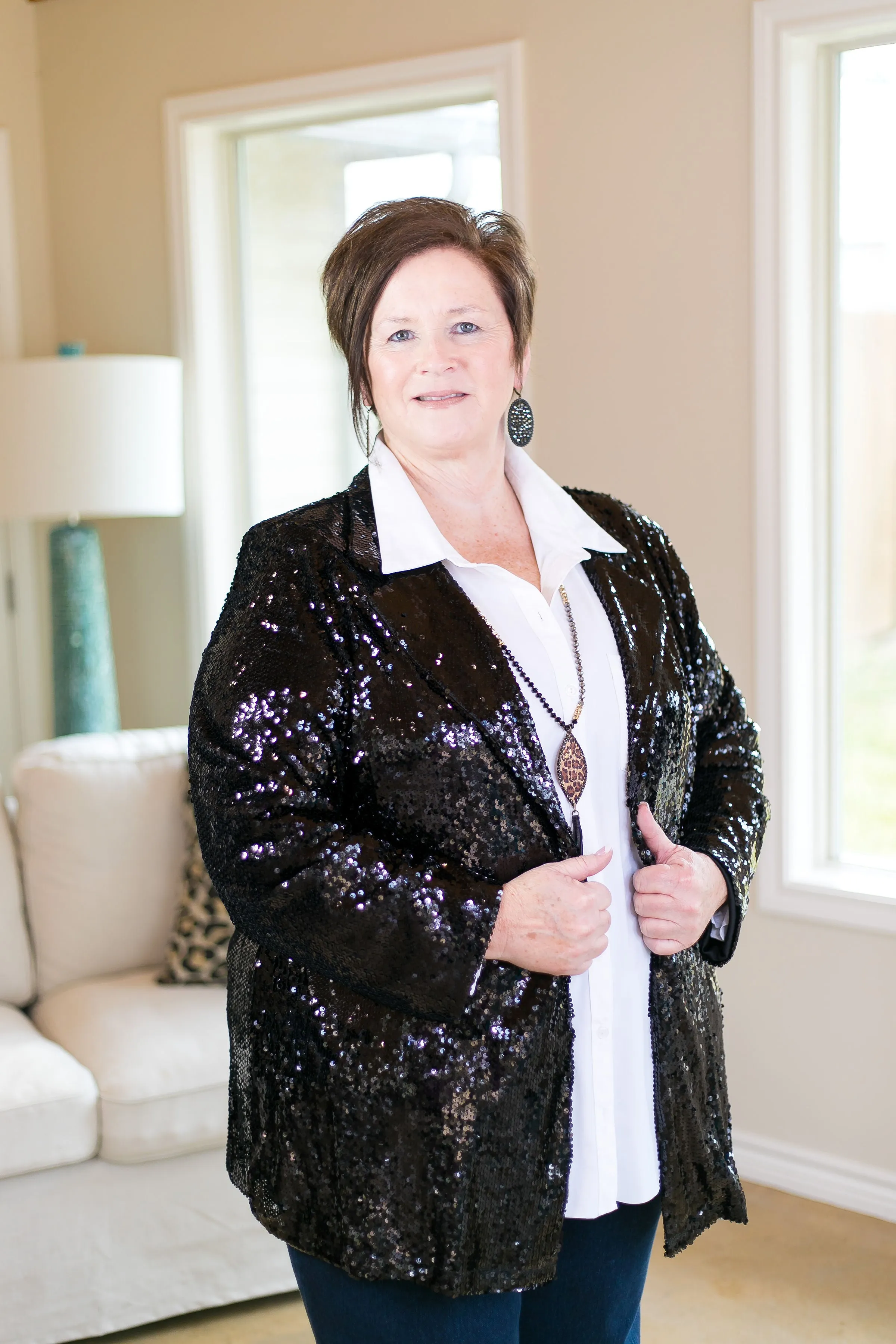 Plus Size Dazzle Them All Sequin Blazer Jacket in Black