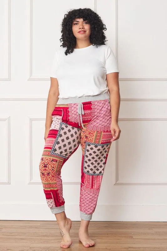 Plus Size Quilted Print Joggers