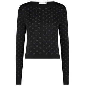 Polkadot Black Vintage Hearts PARKER CROP SLOUCHY Crew LS