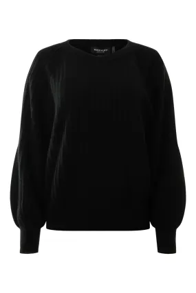 Repeat Cashmere Crewneck with Blouson Sleeves in Black