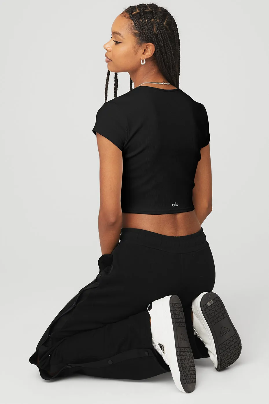 Ribbed Cropped Savvy Short Sleeve - Black