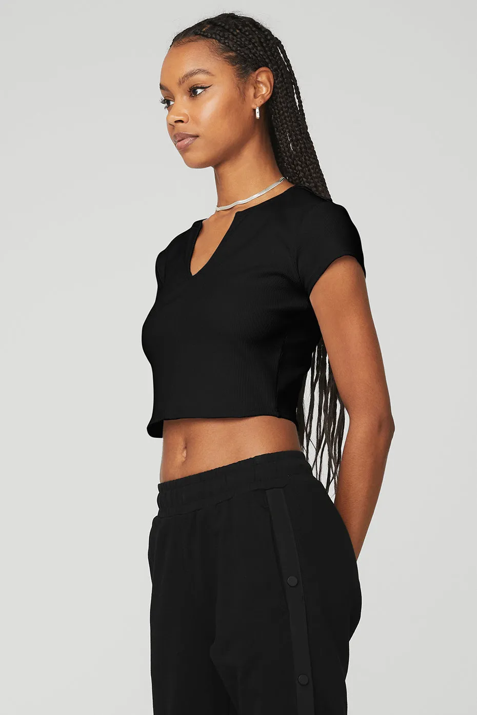 Ribbed Cropped Savvy Short Sleeve - Black