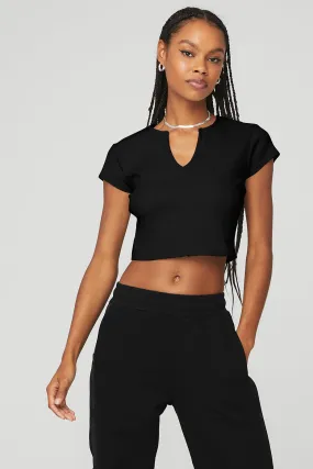 Ribbed Cropped Savvy Short Sleeve - Black