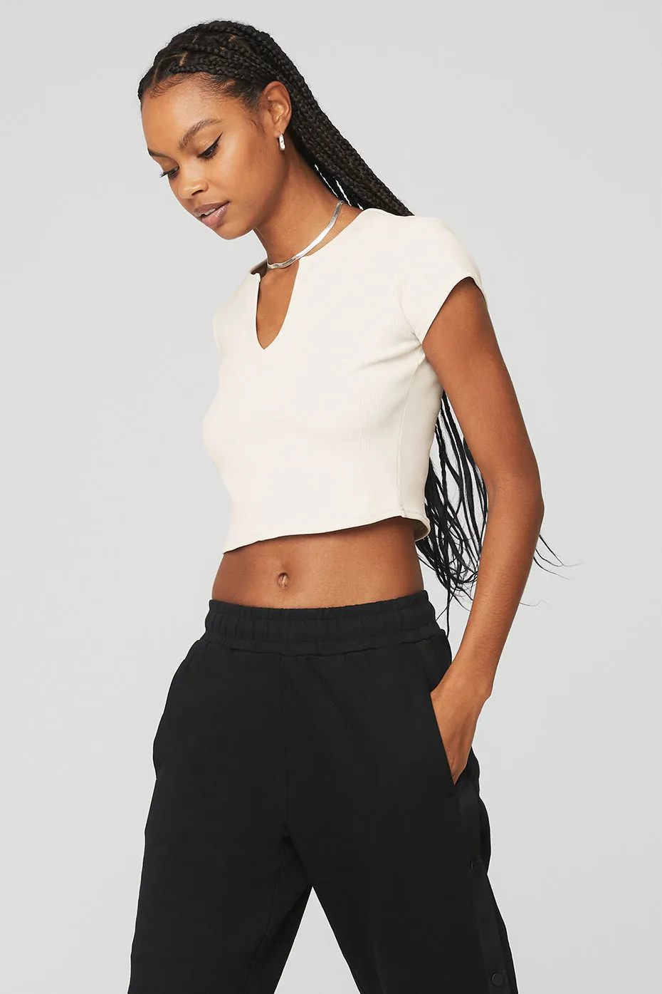 Ribbed Cropped Savvy Short Sleeve - Ivory