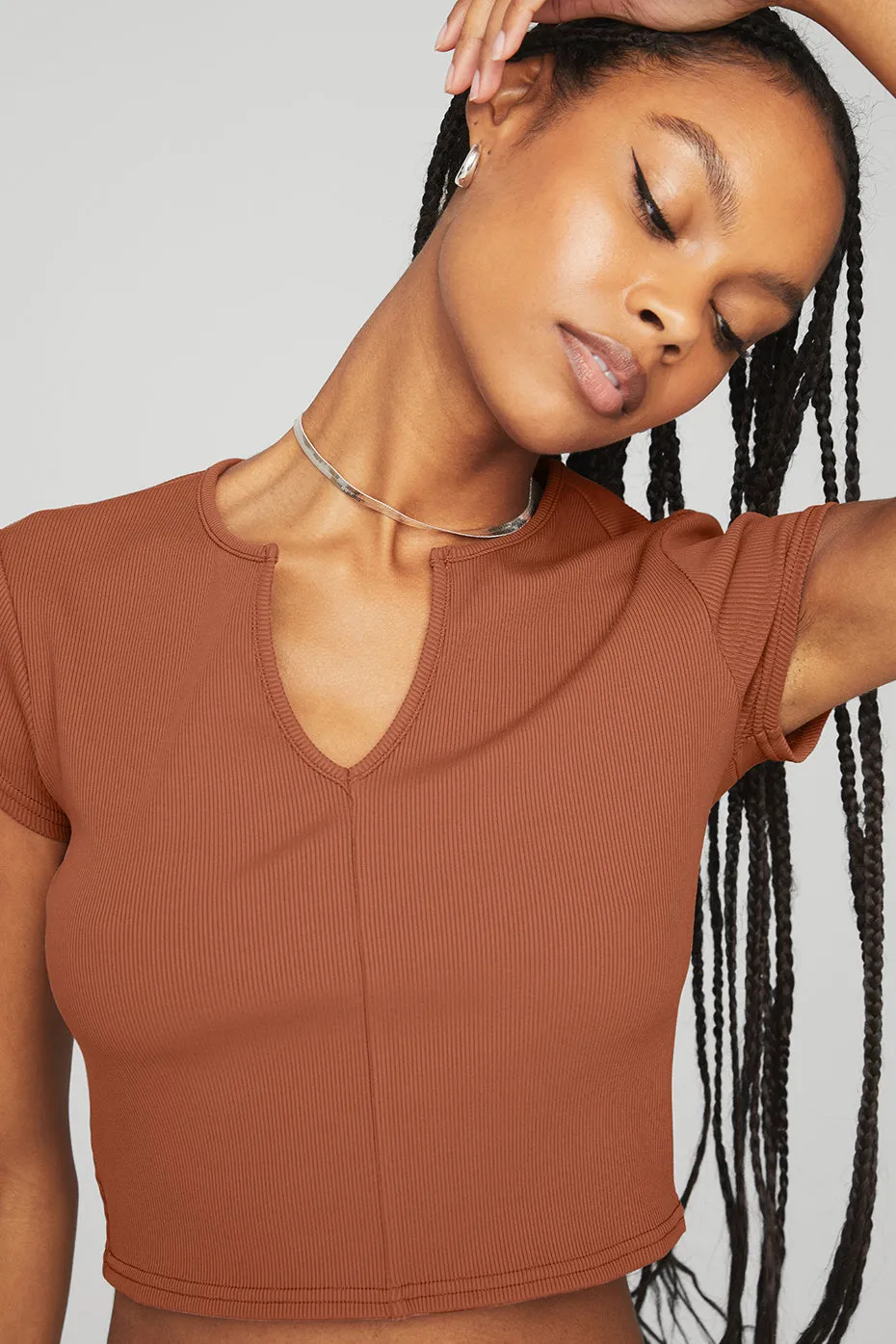 Ribbed Cropped Savvy Short Sleeve - Rust