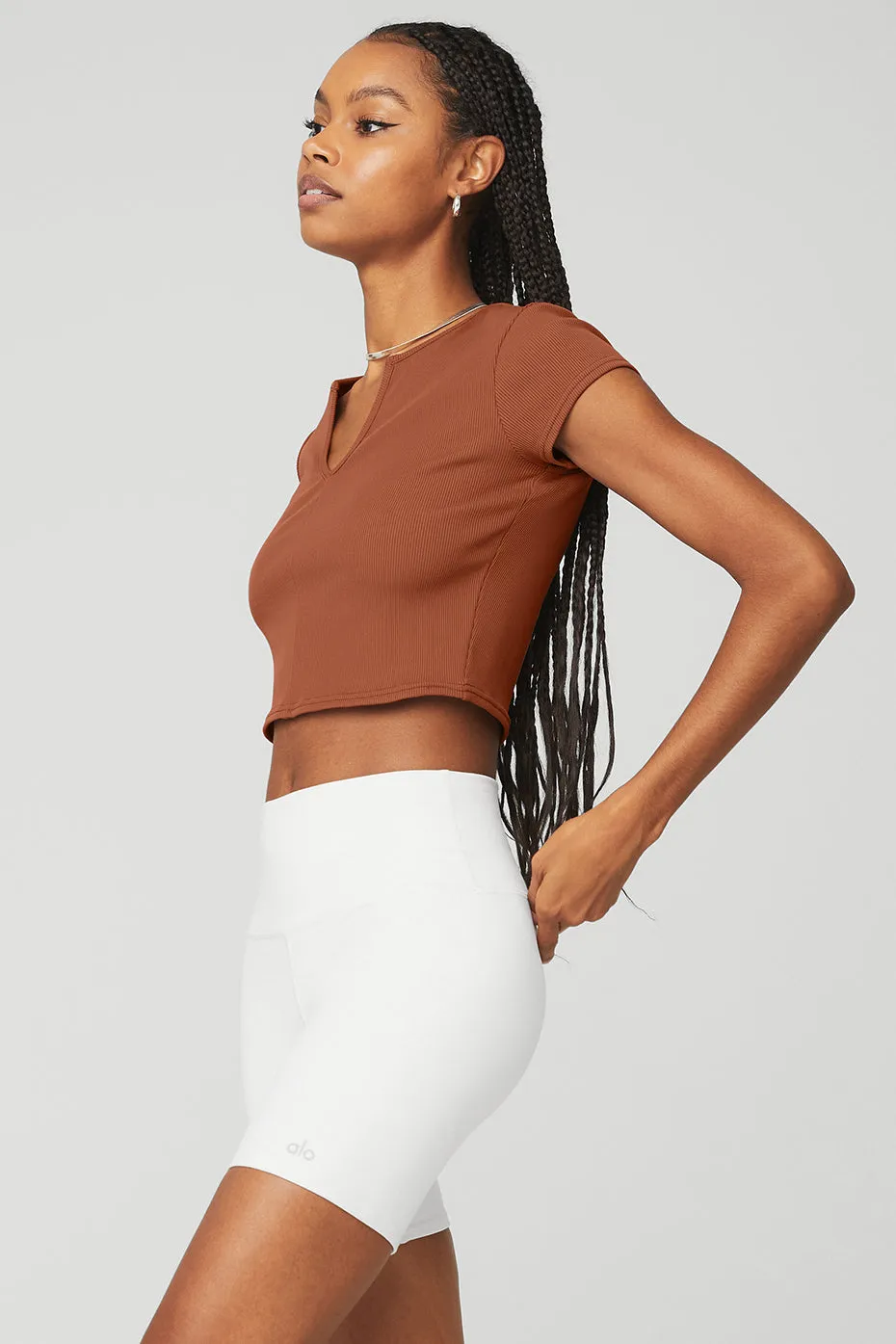 Ribbed Cropped Savvy Short Sleeve - Rust