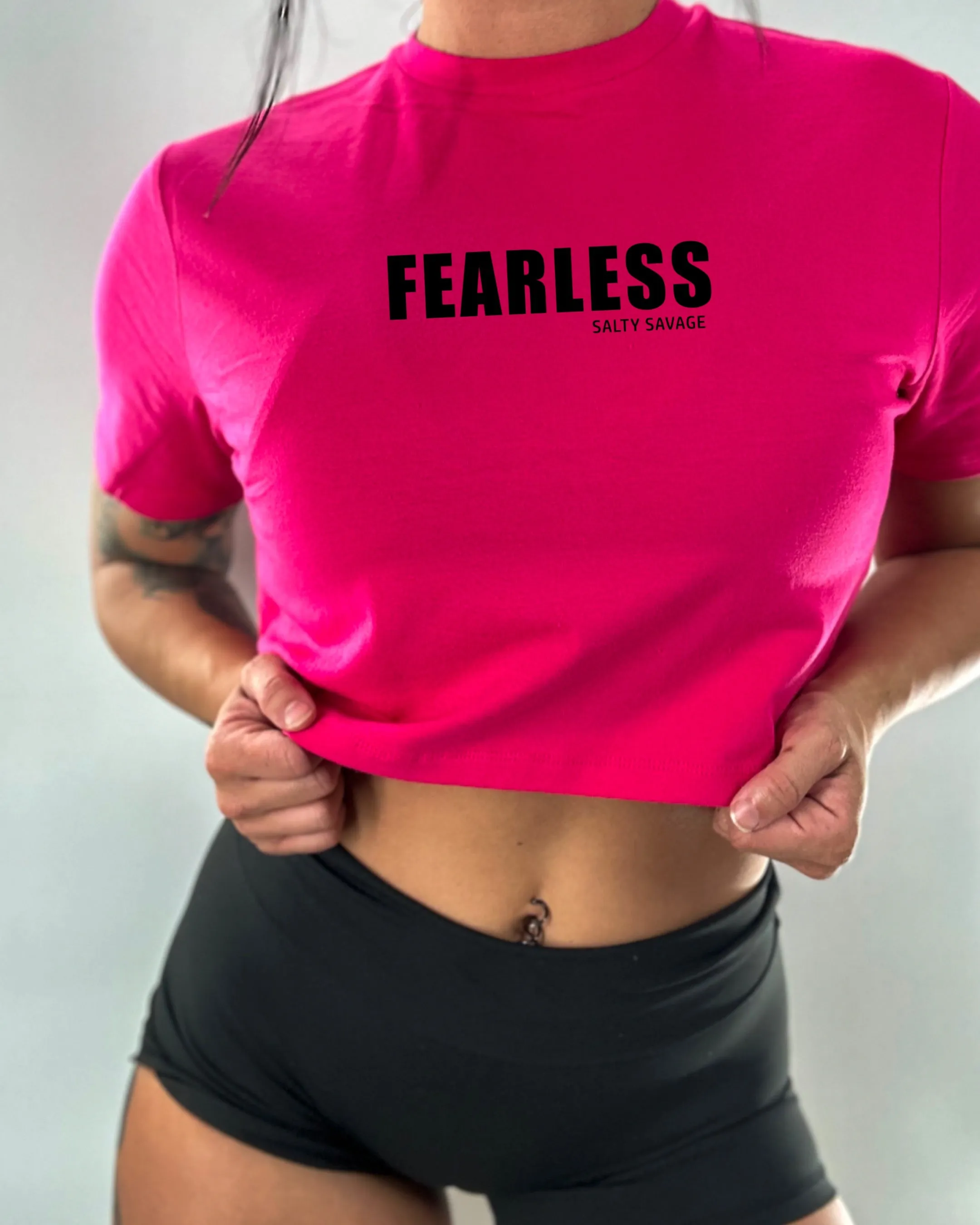 Salty Savage Ladies "FEARLESS" Performance Crop Tee | Micro