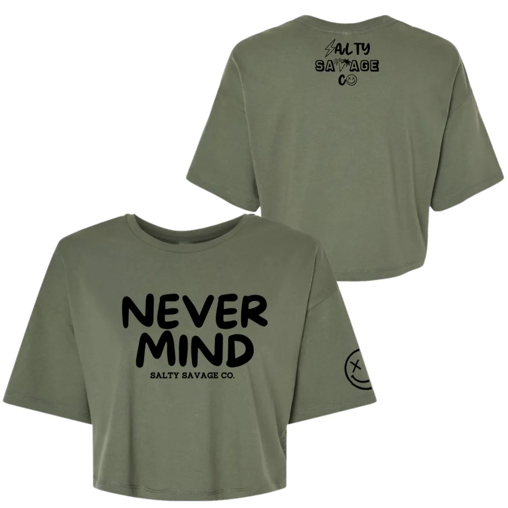 Salty Savage Ladies "NEVERMIND" Performance Crop Tee