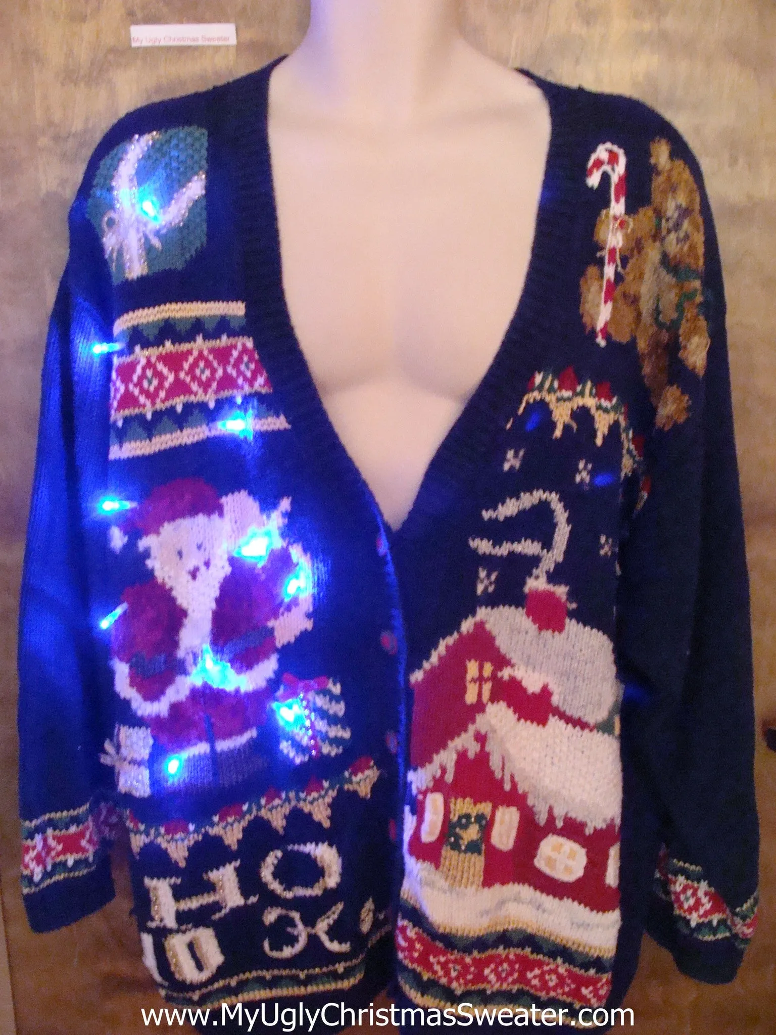 Santa and HoHoHo 80s Light Up Ugly Christmas Jumper