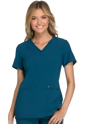 Scrub Top - Cherokee Women's iFlex V-Neck Knit Panel Top - Caribbean Blue, CK605