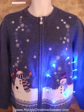 Snowmen with Bubbly Snowflakes Light Up Ugly Xmas Sweater