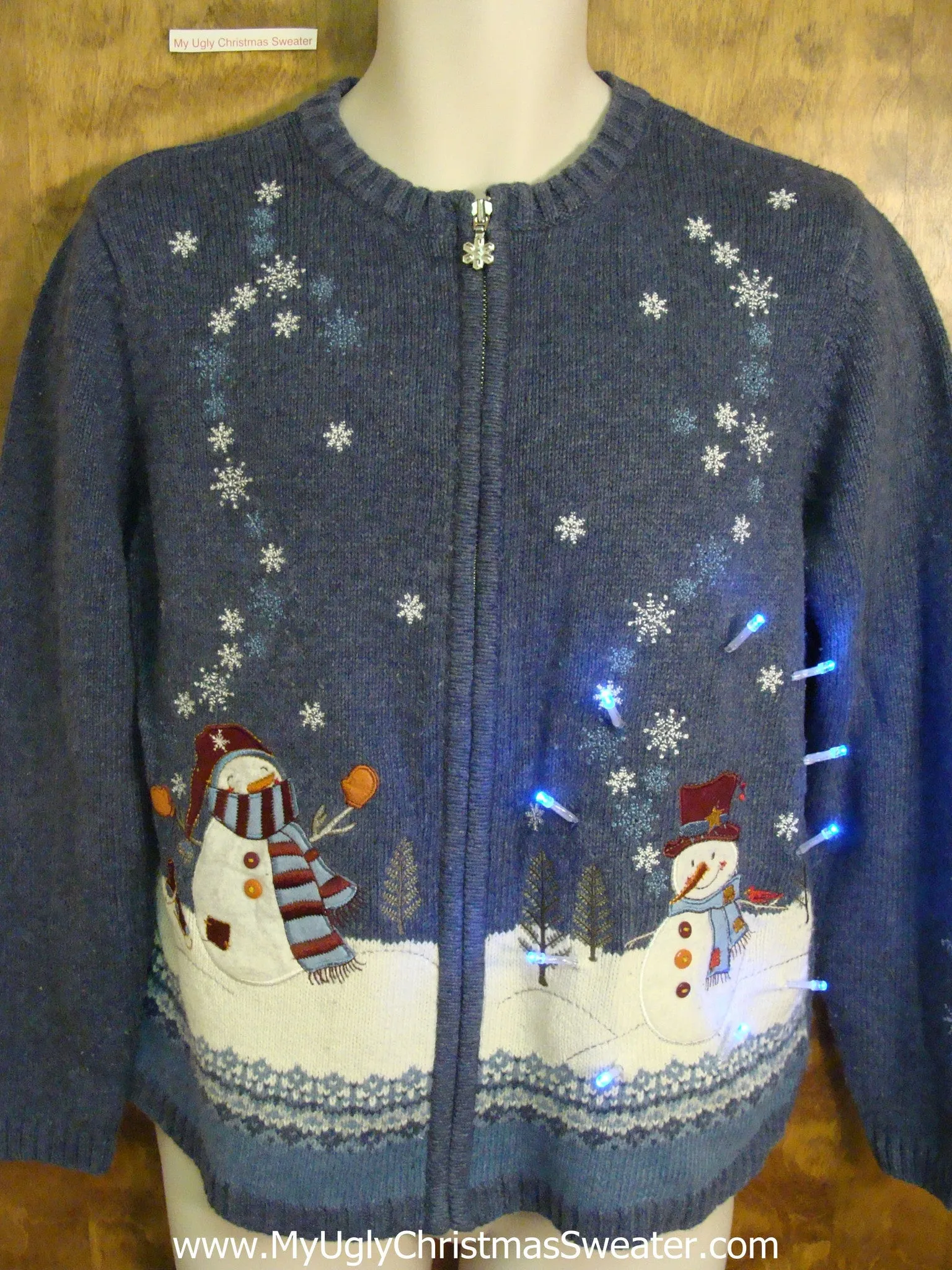 Snowmen with Bubbly Snowflakes Light Up Ugly Xmas Sweater