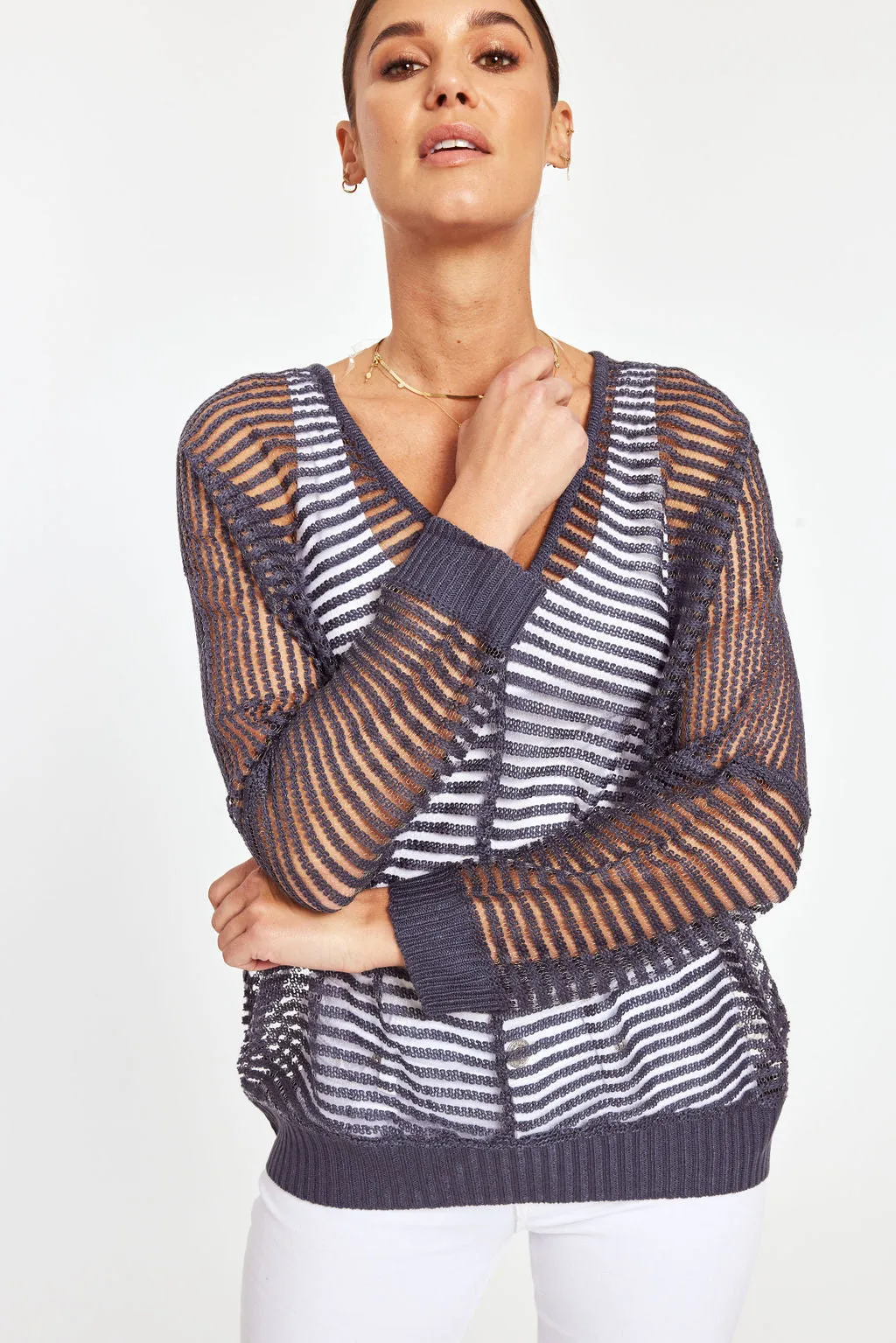 Striped Sheer Knit Top