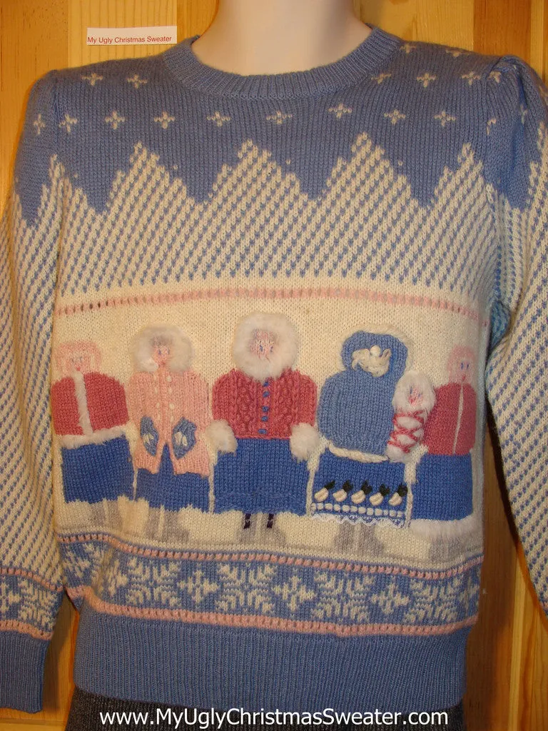 Tacky Vintage 80s Ugly Christmas Sweater with Padded Shoulders and an Eskimo Family  (f558)