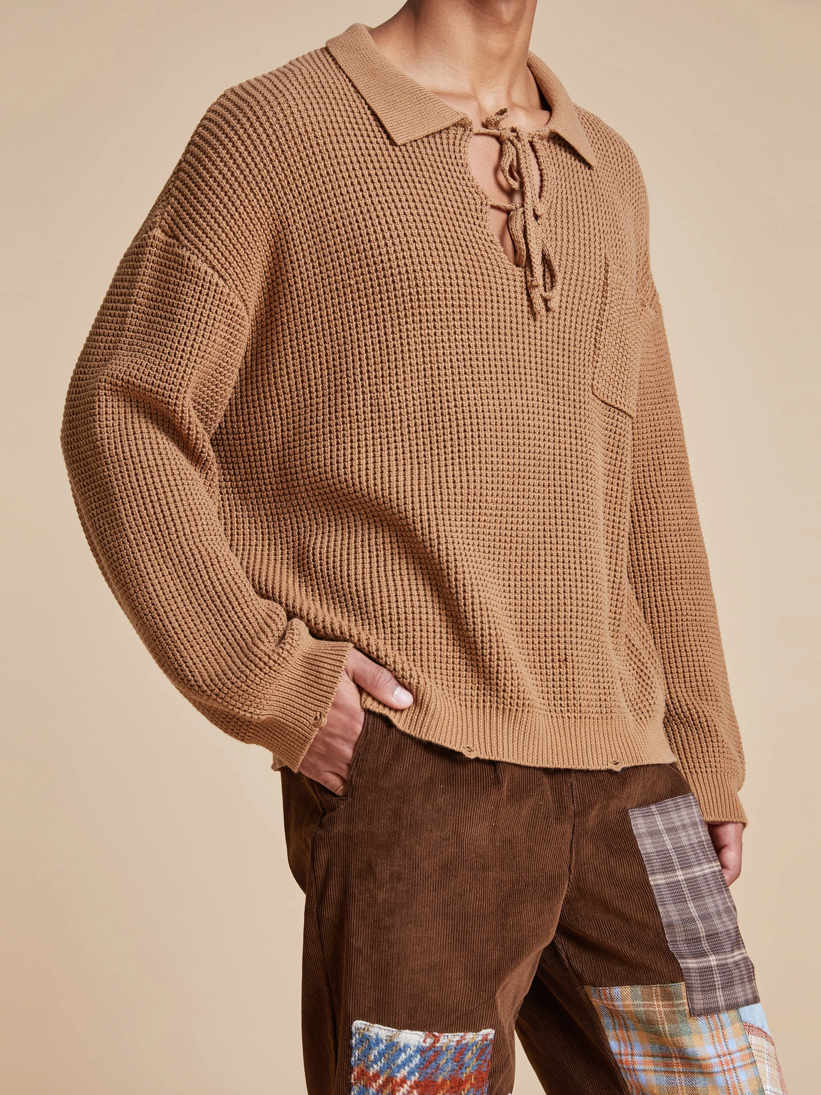 Tie-Collar Knit Sweater