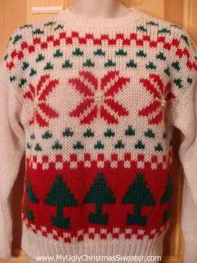 Vintage 80s Ugly Christmas Sweater with Trees and Snowflakes