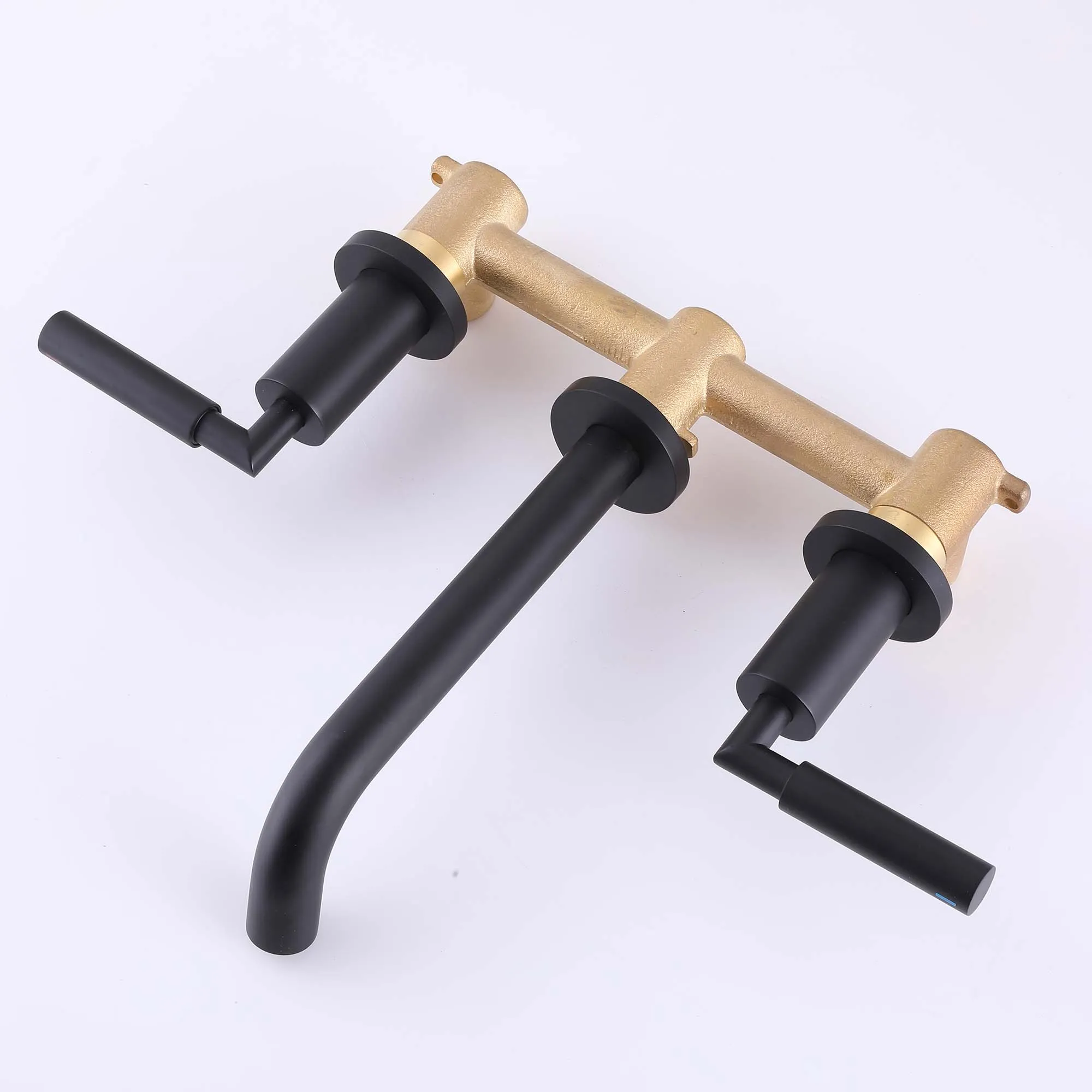 Wall Mount Bathroom Faucet 2 Handle Solid Brass Matte Black RB0735