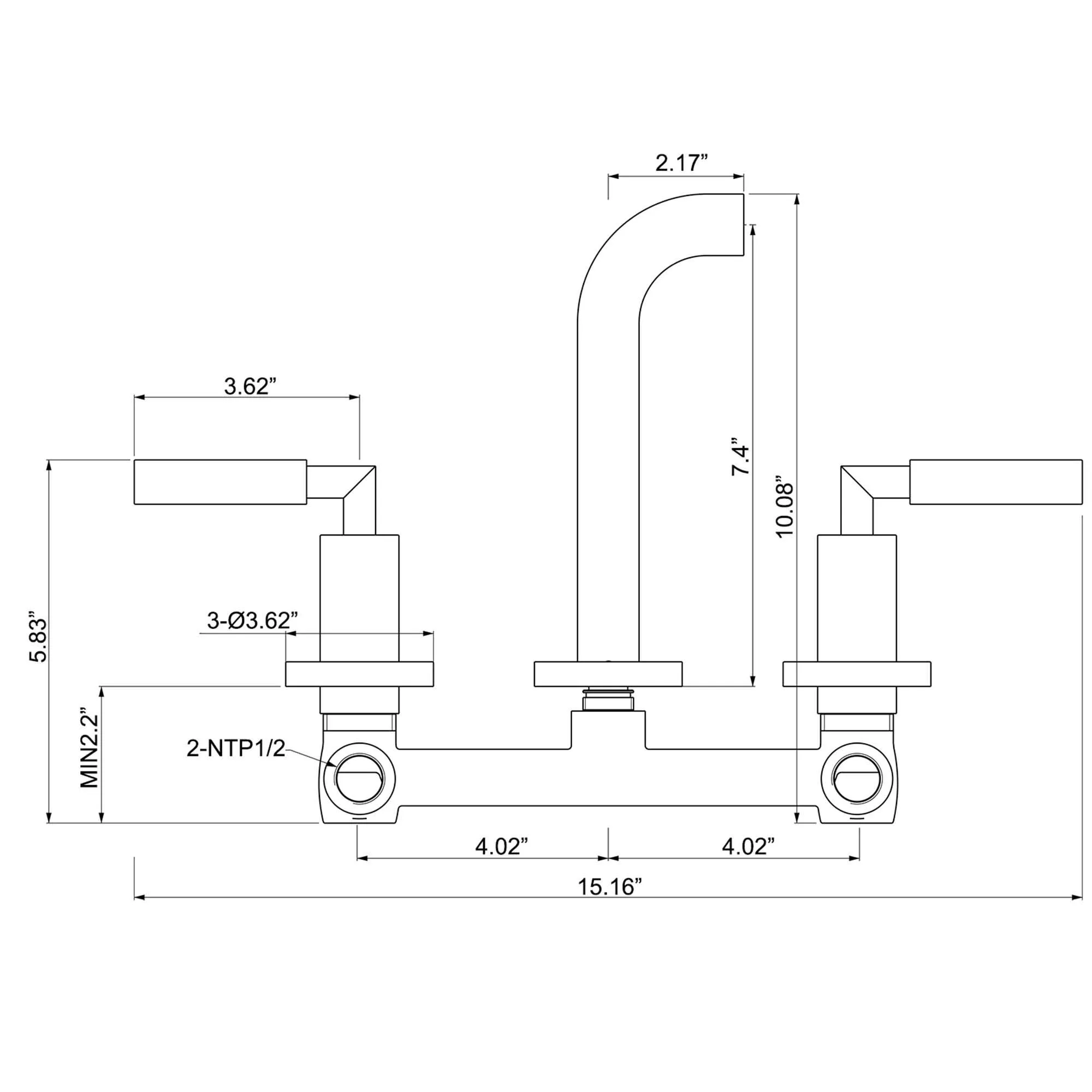 Wall Mount Bathroom Faucet 2 Handle Solid Brass Matte Black RB0735