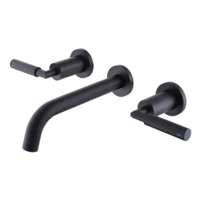 Wall Mount Bathroom Faucet 2 Handle Solid Brass Matte Black RB0735