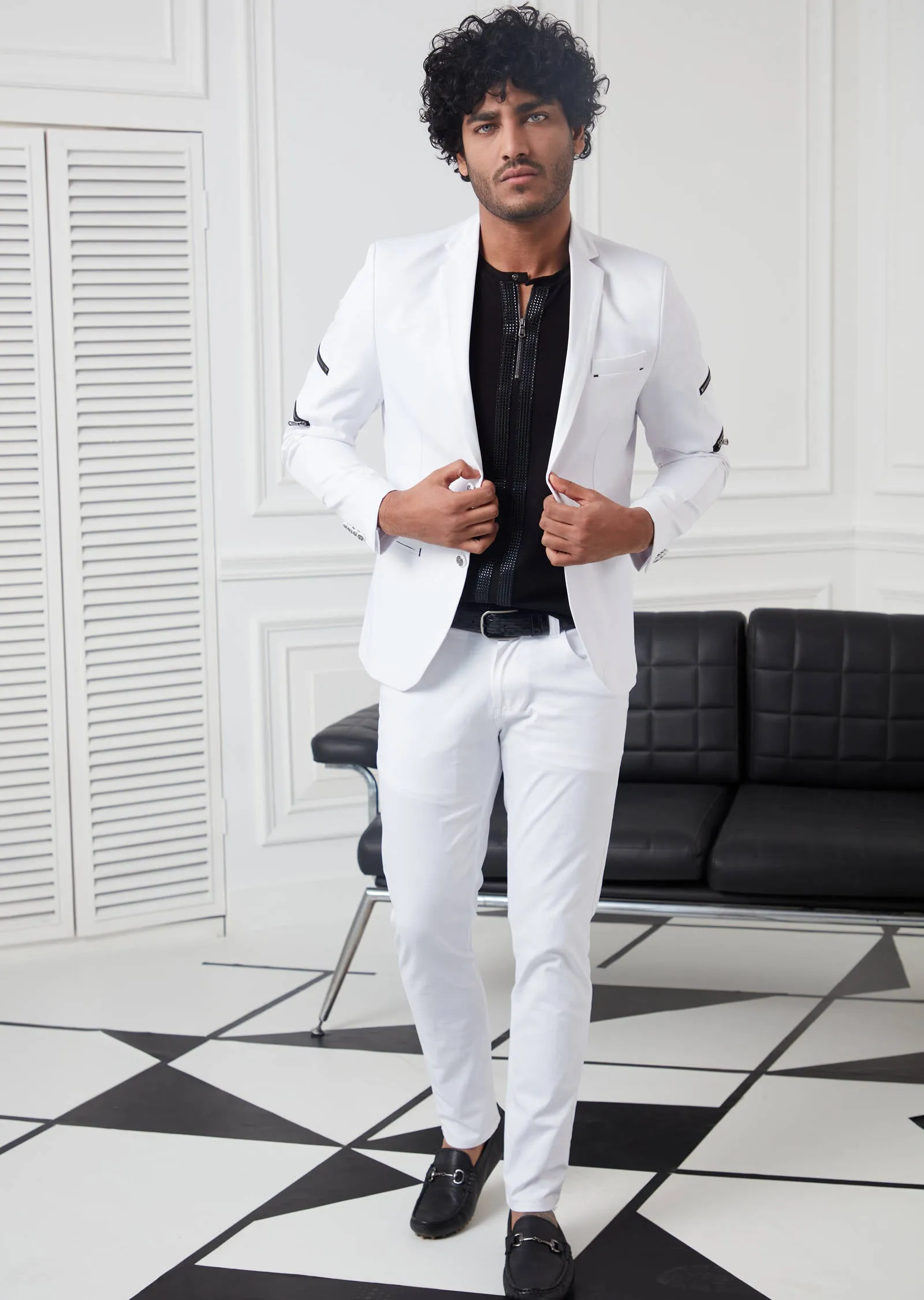 White Zippered Arm Blazer